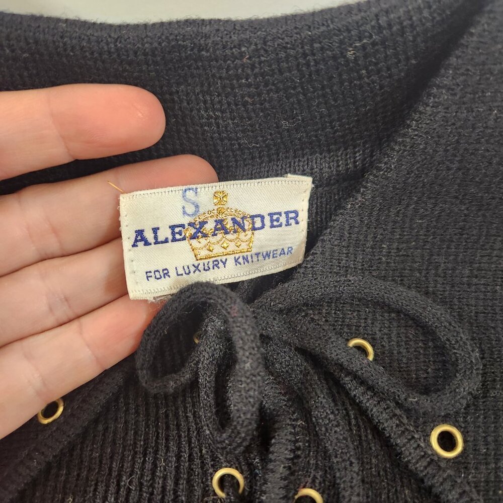 Alexander Luxury Knitwear Black Long Sleeve Collared Shirt w/ Belt Womens Small - Picture 4 of 8